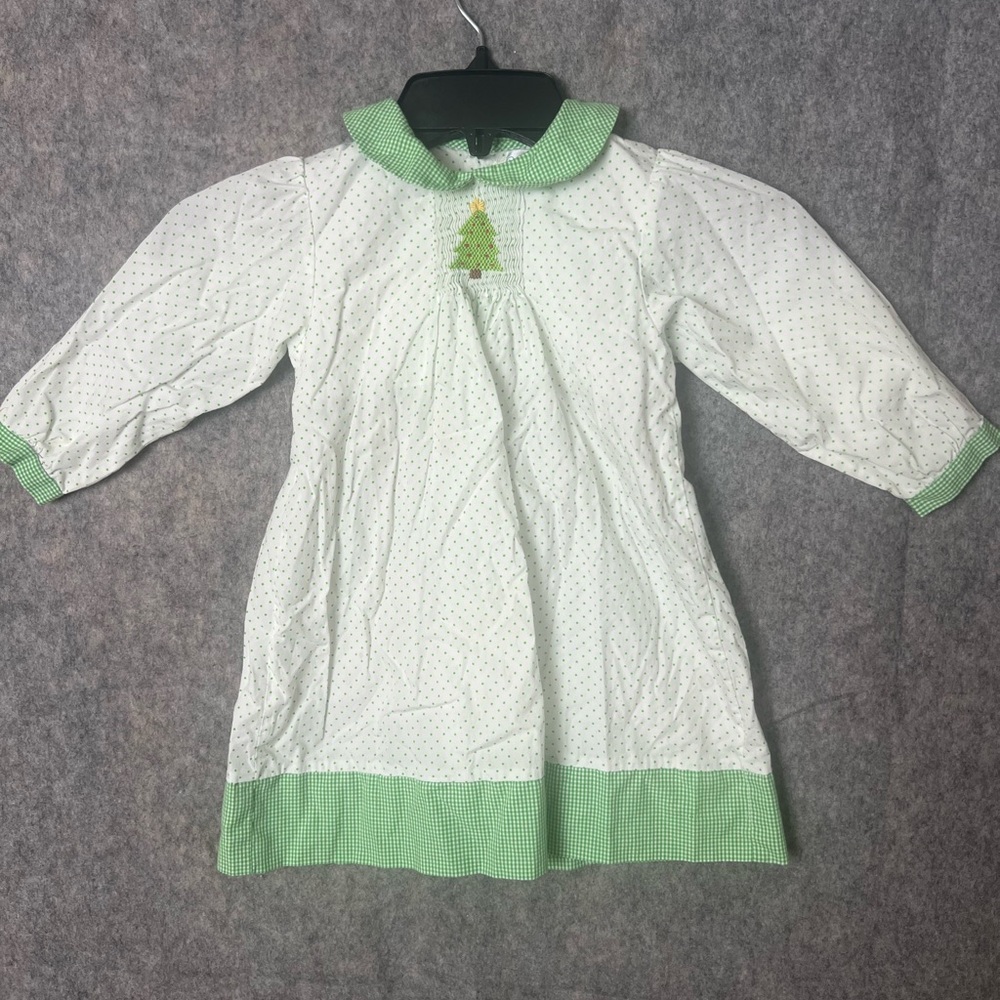 Petit Pomme baby girl 24 months green dot holiday‎ dress smocked Christmas tree